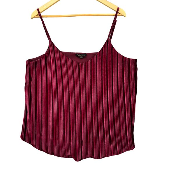 Dalia Velvet Ribbed Tank Top Womens Burgundy Sleeveless V Neck Size XL - Picture 1 of 11